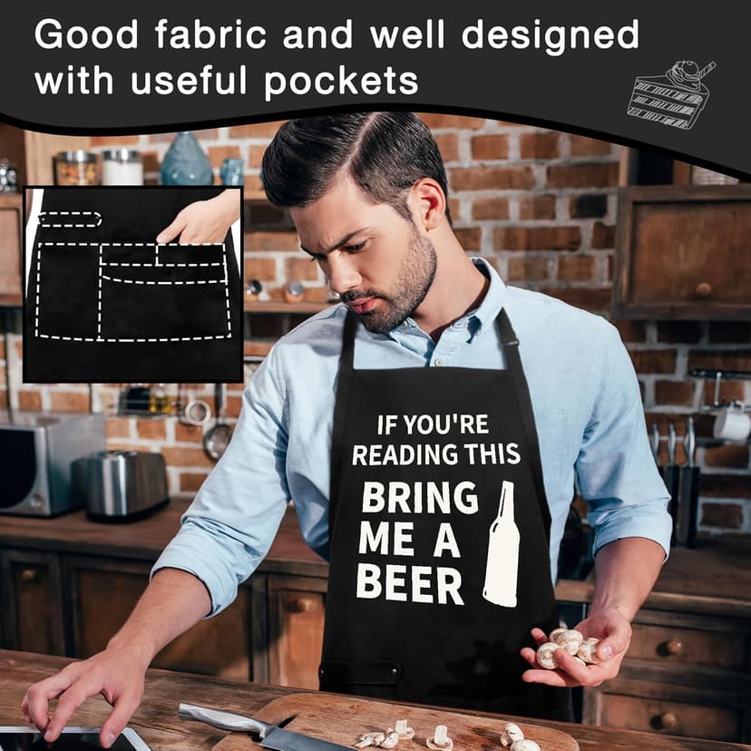 Funny Cooking Chef Apron with Pockets BBQ Kitchen Work Aprons Birthday Dad Creative Gifts