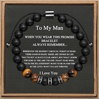 JoycuFF Gifts for Men Natural Tiger Eye Black Matte Agate Bracelets, Christmas Birthday Gifts for Boyfriend Husband Brother from Girlfriend Wife, To My Man Bead Bracelets