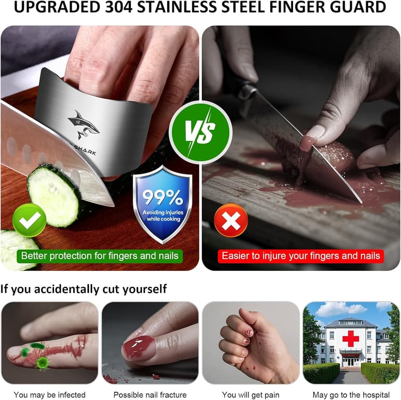 MAD SHARK Chef Finger Guards for Cutting with Gift Box, 2pcs Premium 304 Stainless Steel Finger Protectors for Cutting, Slicing and Chopping Vegetables, Fruits and Meat, Avoid Hurting Kitchen Tools