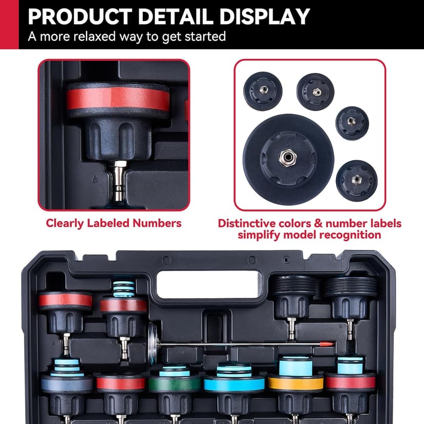 30PCS Radiator Pressure Tester Kit, Coolant Pressure Tester and Vacuum Refill Kit for Automotive Cooling System Water Tank Leakage Detection