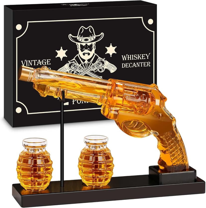 PONPUR Gifts for Men Dad, Whiskey Decanter Set with 2 Glasses, Dad Christmas Birthday Gifts, House Warming Anniversary Presents for Husband Him, Cool Whiskey Bourbon Gifts for Mens
