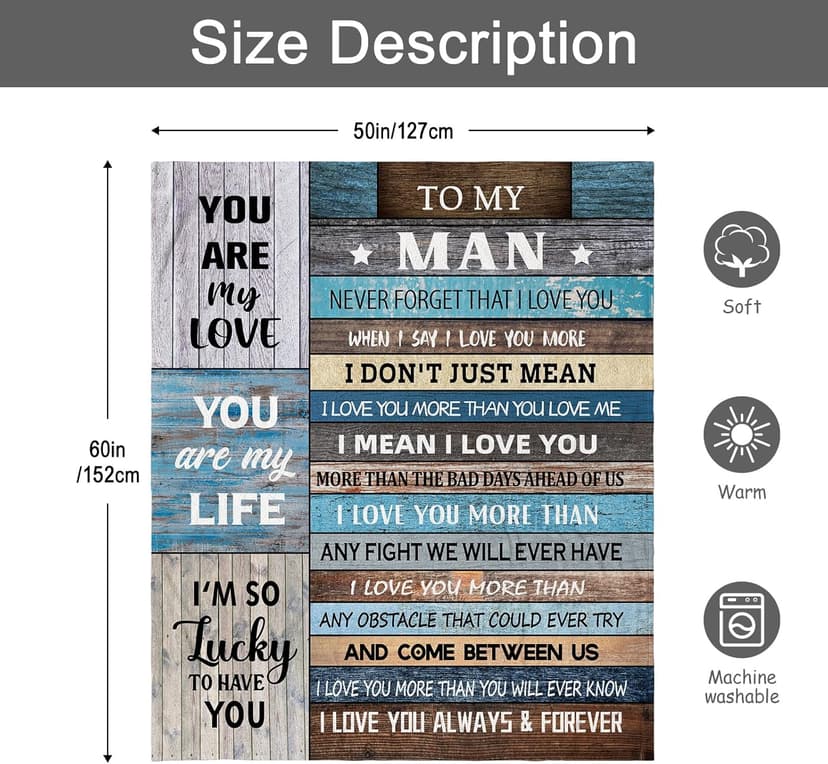 Gifts for Boyfriend/Husband, Boyfriend Birthday Gifts, I Love You Gifts for Him, Wedding Anniversary Birthday Gift for Men, 1 Year Anniversary Romantic Gift for Boyfriends, to My Man Blanket 60"X50"