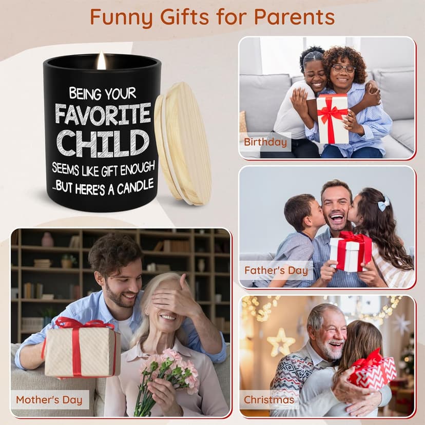 TEEZWONDER Birthday Gifts for Mom - Favorite Child Scented Candle Vanilla Lavender 10 oz - Christmas Funny Gifts for Mom Dad from Daughter Son, Grandma Grandpa Gift Ideas, Candle for Parents