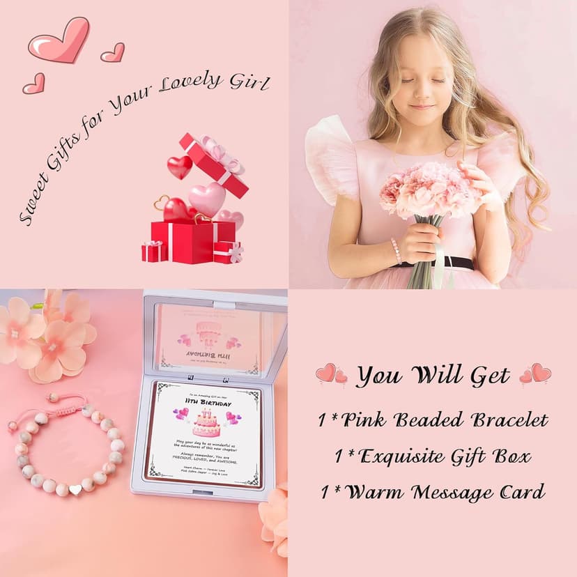 Sereney Birthday Gifts for Girls, Beaded Bracelets as 1 3 4 5 6 7 8 9 10 11 12 13 15 16 Year Old Birthday Gift, Adjustable Stone/Pearl Bracelet as Happy Birthday Gifts for Daughter Granddaughter Niece