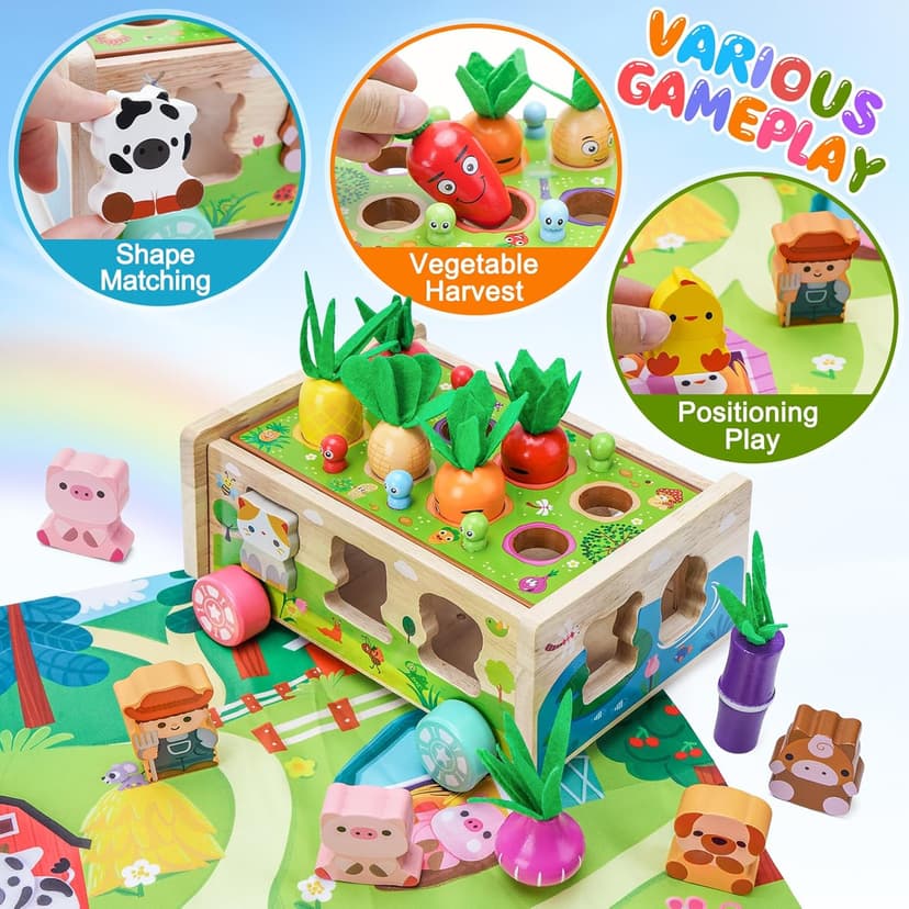 Toddler Montessori Wooden Farm Toys | Babies 12-18 Months Toy with Game Map for 1 2 3 Year Old Boys Girls | 1st First Birthday Gifts for 1-2 Years | Wood Learning Educational Toys Fine Motor Skills