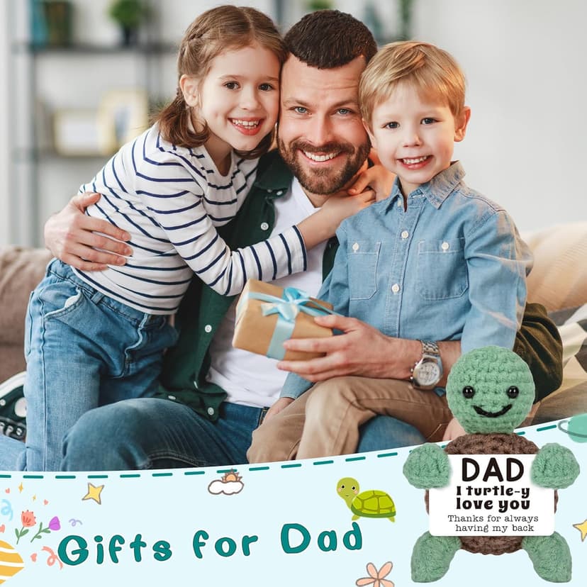 Mini Funny Turtle Dad Gifts from Daughter Son Wife, Birthday Gifts for Dad Father Daddy Presents, I Love You Small Cute Stuff Things, Handmade Emotional Positive Crochet Turtle