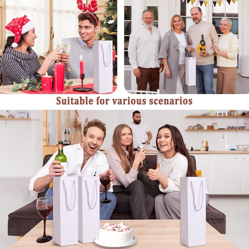 Tlenpo 20 Pack White Wine Gift Bag Set with Handles, 13.7x3.8x3.8 Inch, Kraft Whiskey Wine Bag for Valentines, Wedding, Easter, Christmas, Baby Shower, Birthday Party