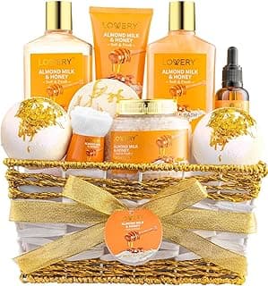 Gifts for Women Gift Basket for Women - 10 Pc Almond Milk & Honey Beauty & Personal Care Set - Home Bath Pampering Package for Relaxing - Spa Self Care Kit - Thank You, Birthday, Mom, Anniversary Gift