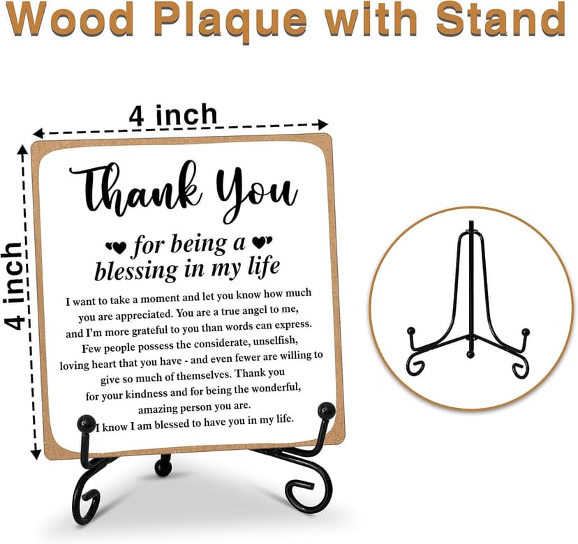Thank You Gifts for Women Men Friends Mom, Thank You for Being A Blessing in My Life Wooden Plaque with Stand, Thanksgiving Day Gifts for Family Member Desk Decor - B75