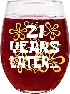 Funny 21st Birthday Gifts for Her – “21 Years Later” Design – 15oz Stemless Wine Glass – Cute and Nostalgic Gift for Women Turning 21, Birthday Celebration Decoration or Wine Lover Present