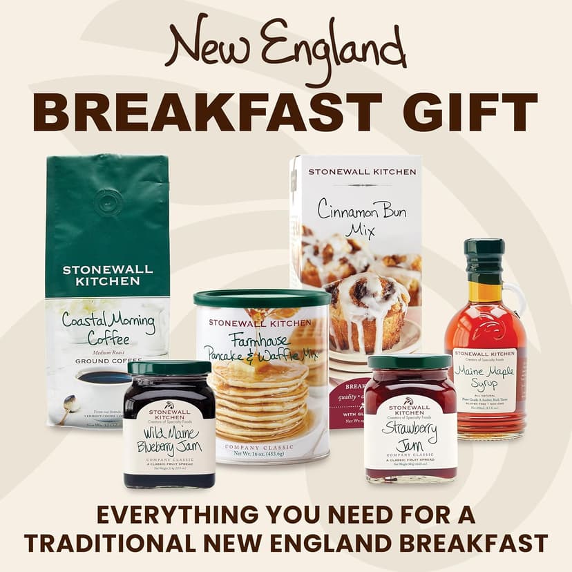 Stonewall Kitchen, New England Breakfast 6-Piece Gift Set with Reusable Basket