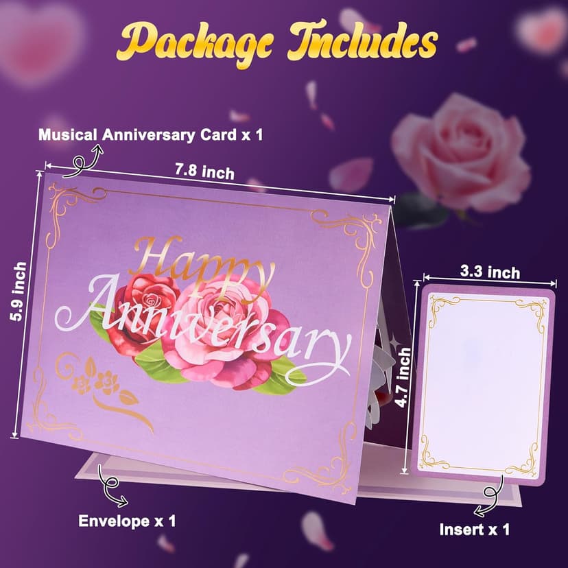 Airpark Anniversary Card with Music & Lights, 3D Pop Up Happy Anniversary Cards for Him Her Husband Wife Couple, Fireworks & Rose Lily Paper Flowers