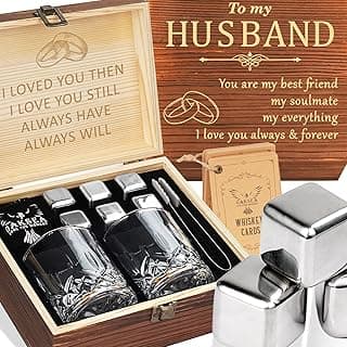 Anniversary Oaksea Gifts for Men Him Husband, Stainless Steel Engraved Whiskey Stones Glasses Set Gift, Gift for Birthday Wedding for Boyfriend Fiance, Cool Burbon Scotch Set Gifts
