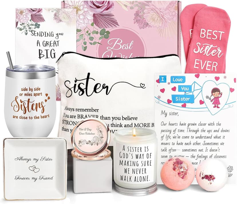 Sister Birthday Gifts, Sisters Gifts from Sister, 9PCS Unique Gift for Sisters Gift Baskets Ideas for Christmas, Birthday, Mothers Day, Valentines Day