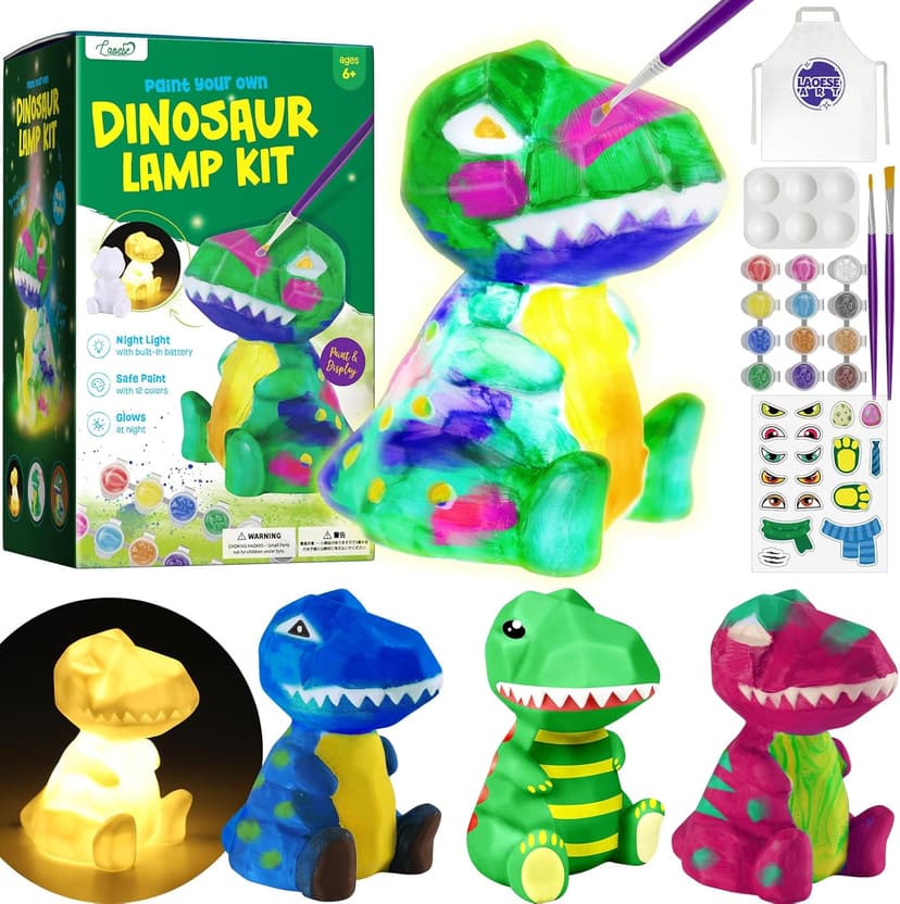 Paint Your Own Dinosaur Lamp Kit, Art Supplies Kids Paint Set, Arts and Crafts for Kids Ages 8-12, Dinosaur Toys Girls Boys Halloween Birthday Christmas Gifts Ages 3 4 5 6 7 8 9 10 11 12+