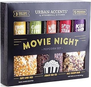 Urban Accents MOVIE NIGHT Popcorn Kernels and Popcorn Seasoning Variety Pack (set of 8) - 3 Non-GMO Popcorn Kernel Packs and 5 Gourmet Popcorn Snack Seasoning