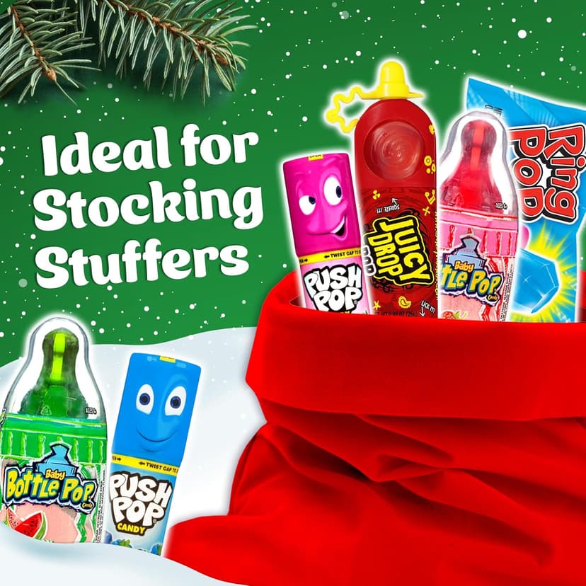 Christmas Candy Variety Pack, 18Ct Assorted Lollipops, Bulk Individually Wrapped Ring Pop, Push Pop, Baby Bottle Pop & Juicy Drop, Birthday Party Favors, Stocking Stuffers, Candy Bowls, Kids Gifts