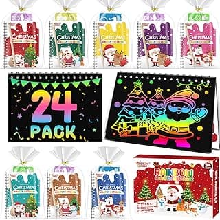 Party Favors for Kids: 24 Pack Christmas Rainbow Scratch Art Notebook Classroom School Supplies Bulk for Girls Boys Goodie Bags Stuffers, Return Gifts for Birthday Party Gift Kid Crafts