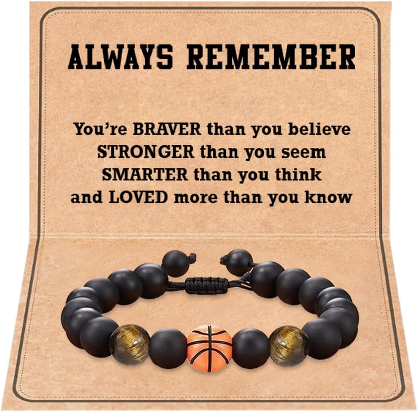 Tifeson Christmas Stocking Stuffers Gifts for Boys, Basketball Bracelet for Son Grandson Team Players Fan Adjustable Inspirational Beaded Bracelet for Birthday Christmas Gifts