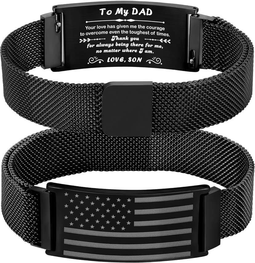To My Dad/New Dad/Stepdad/Father-in-Law Bracelet, Adjustable Stainless Steel American Flag Bracelet Jewelry, Birthday Valentine Father’s Day Gifts