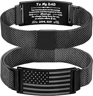 To My Dad/New Dad/Stepdad/Father-in-Law Bracelet, Adjustable Stainless Steel American Flag Bracelet Jewelry, Birthday Valentine Father’s Day Gifts