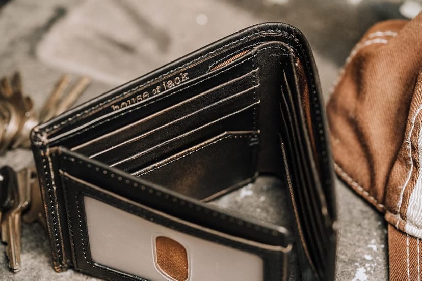 House of Jack Co. Bass Fish Bifold Wallet for Men and Outdoorsmen with Two ID Windows, Full Grain Cowhide Leather Wallet, Black