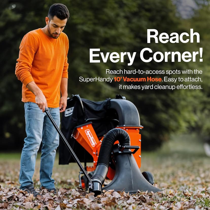 SuperHandy Leaf Vacuum & Wood Chipper - 7 HP 209CC Gas Engine, 10:1 Mulch Ratio, 6 Bushel Bag Capacity, Castor Wheels, Dual Function: Walk-Behind Leaf Vacuum Mulcher & Wood Chipper