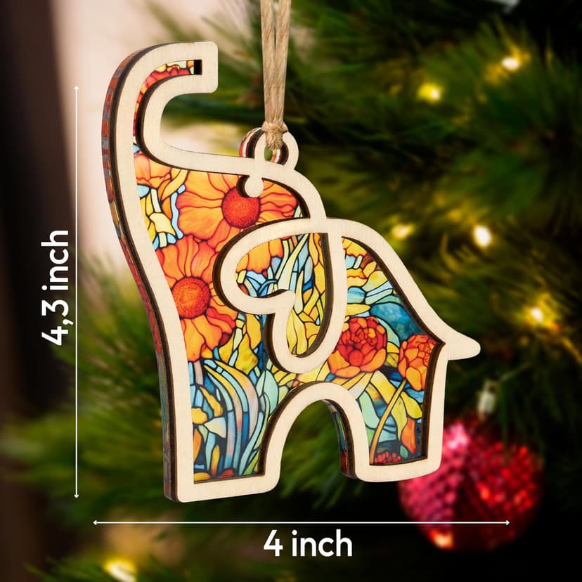 Friendship Elephant Ornament with Story Card, Best Friends Ornament for Women, Christmas Gifts Ideas for Women Friends, Sisterhood, Floral Suncatcher Elephant Friendship