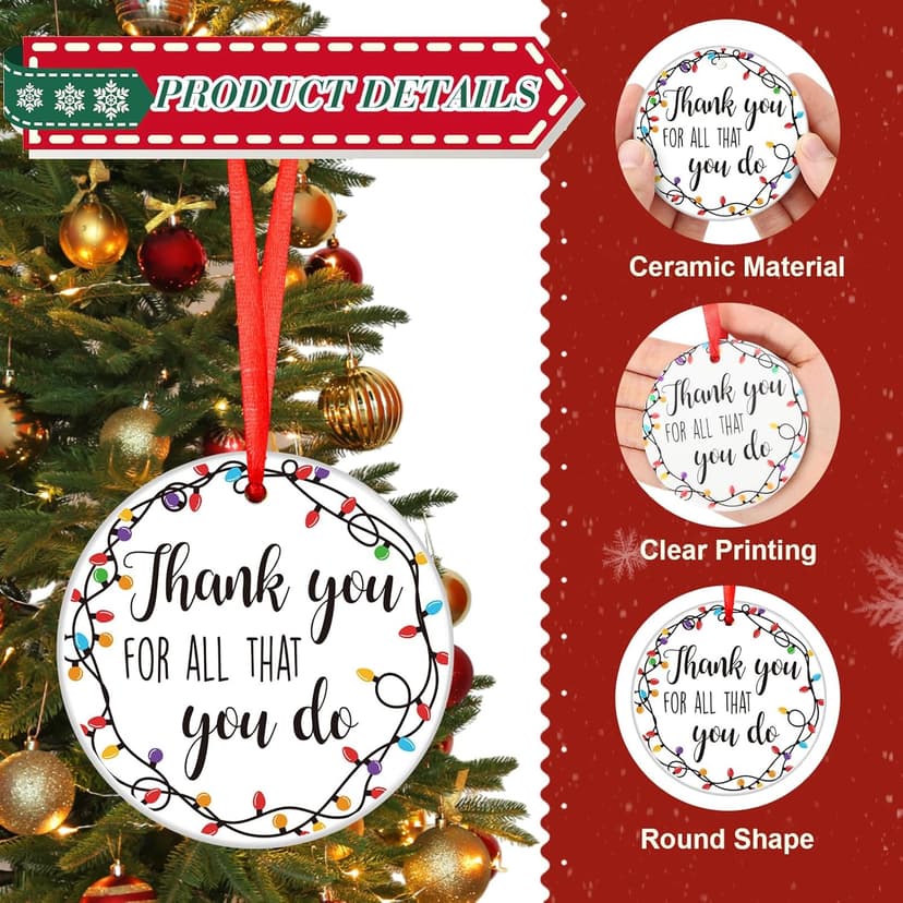 Barydat 12 Pcs Christmas Ornaments Employee Appreciation Gifts Bulk for Coworkers, Christmas Tree Ceramic Plaque Hanging Ornaments with Rope for Xmas Thanksgiving Teachers Nurses Gifts (Classic)