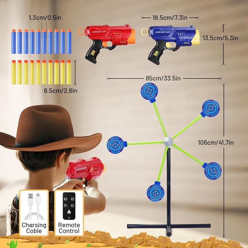 2-Player Shooting Game Toy,Foam Dart Toy Gun with Auto Reset Rotating Shooting Target,Ideal Gift for Kids Ages 4, 5, 6, 7, 8,9,10+