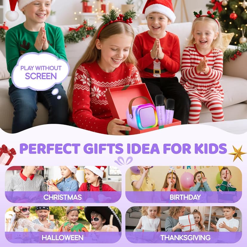 Mini Karaoke Machine for Kids, 2025 TOP Toys Christmas Birthday Gifts Ideas for Girls Ages 4, 5, 6, 7, 8, 9, 10, 12+ Years Old, Portable MP3 Player with 2 Wireless Mics for Party