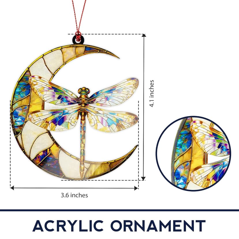 Dragonfly Gifts for Women, Dragonfly Moon Ornament, Christmas Ornaments for Tree, Dangling Moon Decor, Gift Exchange Idea, Hanging Car Charm, Ornaments for Window Home Car Decor