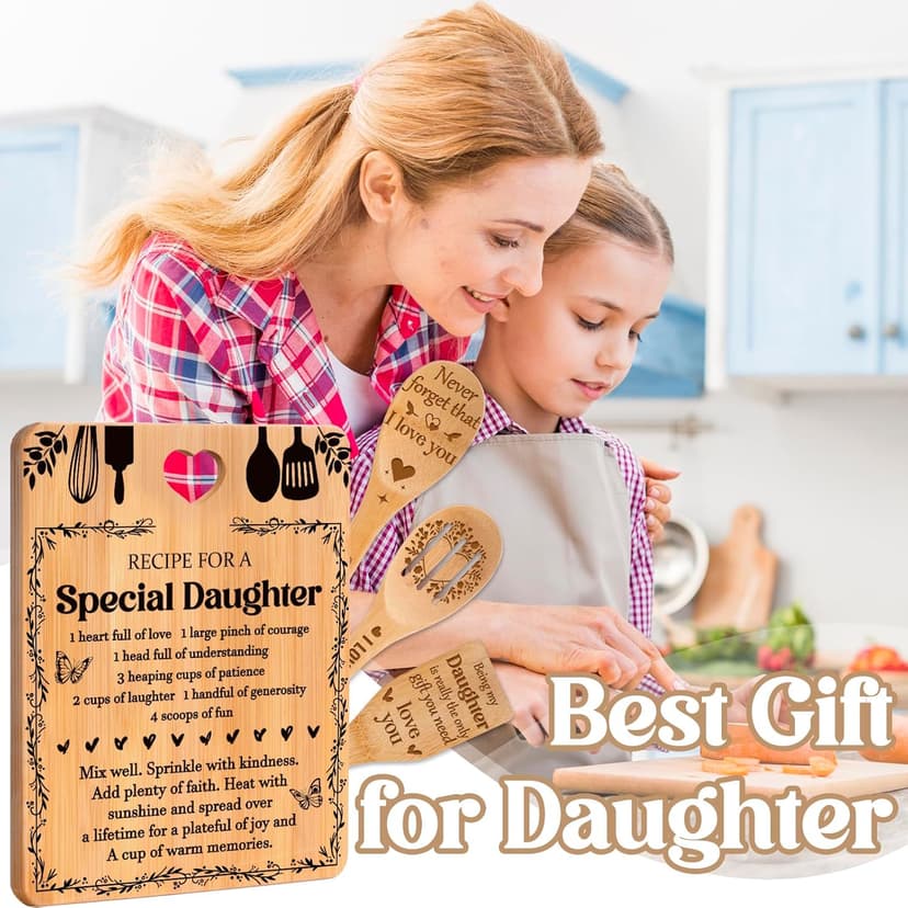 Christmas Gifts for Daughter - "Recipe for a Special Daughter" Daughter Birthday Gifts Cutting Board Set, Bamboo-Made Engraved Utensil Set Birthday Gifts for Daughter, Daughter Christmas Gifts