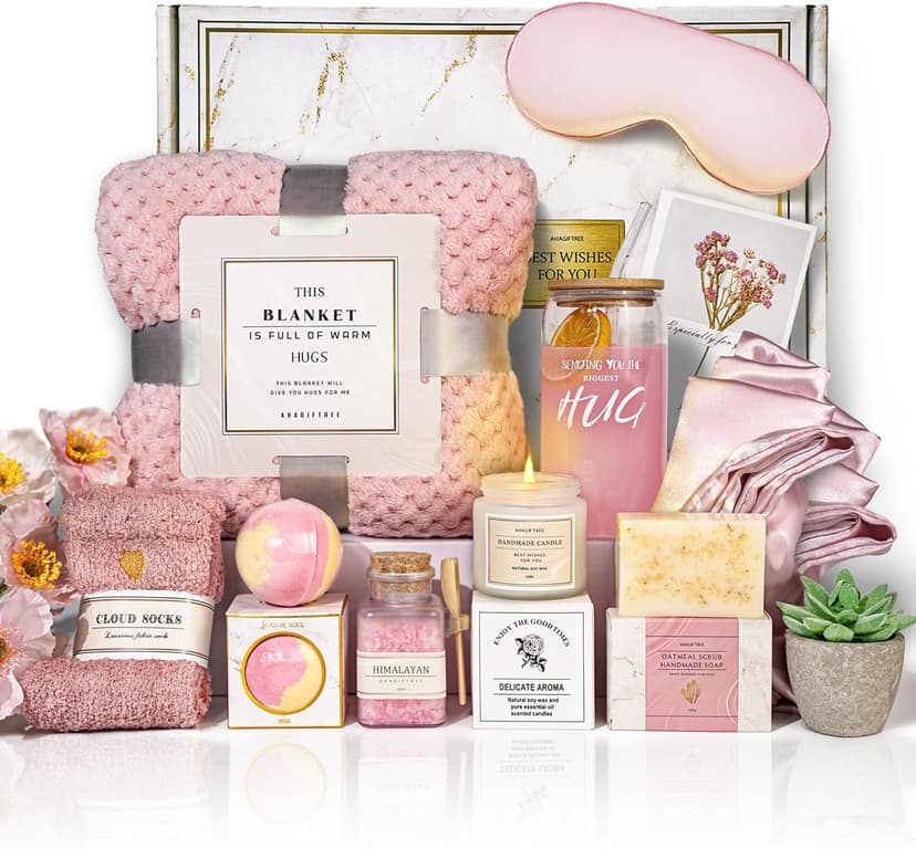 Get Well Soon Gift Baskets For Women,12PC Get Well Gifts for Women After Surgery,Birthday Gifts,Care Package,Grief,Sympathy,Condolences Gift Basket for Friend (pink)