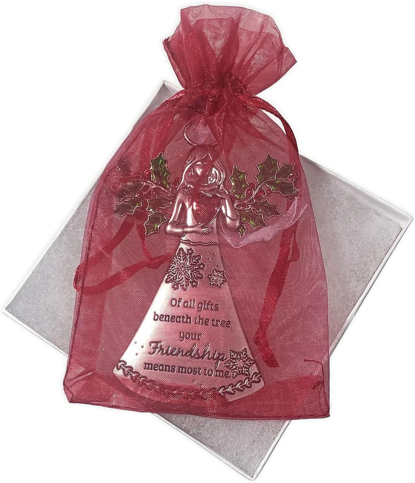 Friends Angel with Holly of All Gifts Beneath The Tree, Your Friendship Means The Most to Me Ornaments Christmas Tree Décor Gifts from Best Friend Presented in a Red Christmas Bag n Gift Box