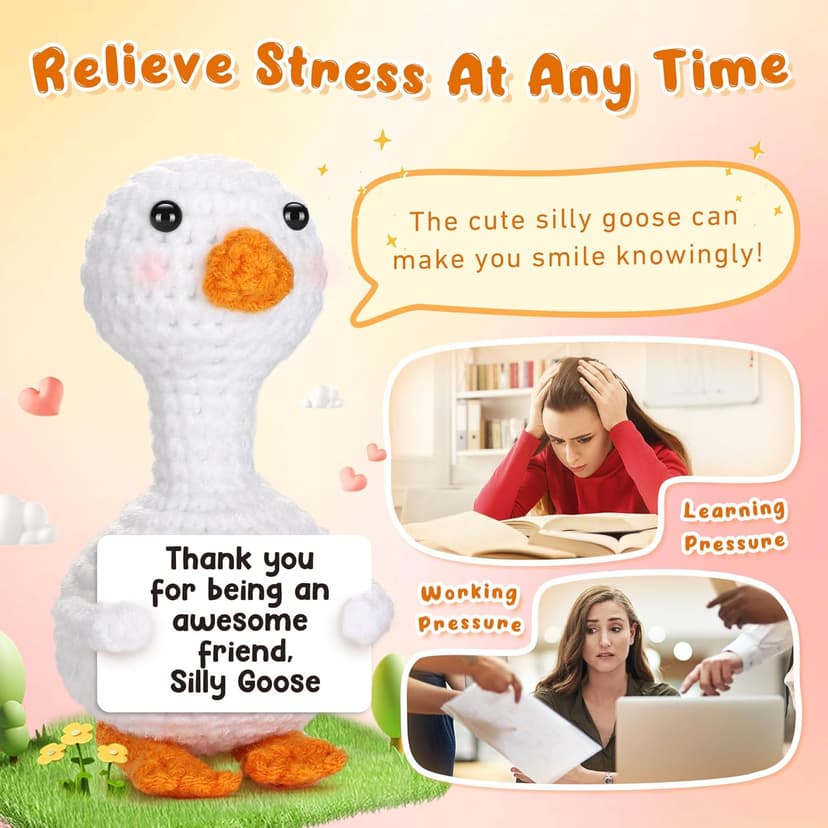Mini Goose Best Friend Birthday Gifts for Women Men, Friendship Gifts for Her College Teen Girls, Thanksgiving Christmas Bestie BFF Long Distance Gift, Handmade Crochet Animals Funny Desk Silly Goose