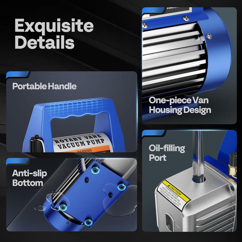 VIVOHOME 110V 1/3 HP 4CFM Single Stage Rotary Vane Air Vacuum Pump and R134a AC Manifold Gauge Set Kit with Leak Detector Carry Bag for HVAC Air Conditioning Refrigeration Recharging ETL Listed