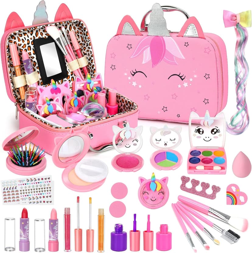 Heaning Kids Washable Makeup Girl Toys - Real Makeup Kit Kid Make up Set for Toddlers Children Princess Dress Up Christmas Birthday Gifts Toys for 3 4 5 6 7 8 9 10 11 12 Year Old Girls