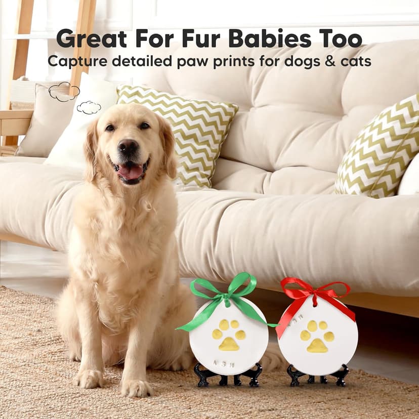 Baby Hand and Footprint Kit Girls, Boys - Personalized Baby’s First Christmas Ornament Kit, Newborn Christmas Gifts for New Mom, Cute Shower Gifts, Easy to Use Handprint Ornaments(Gold Paint, Cherish)