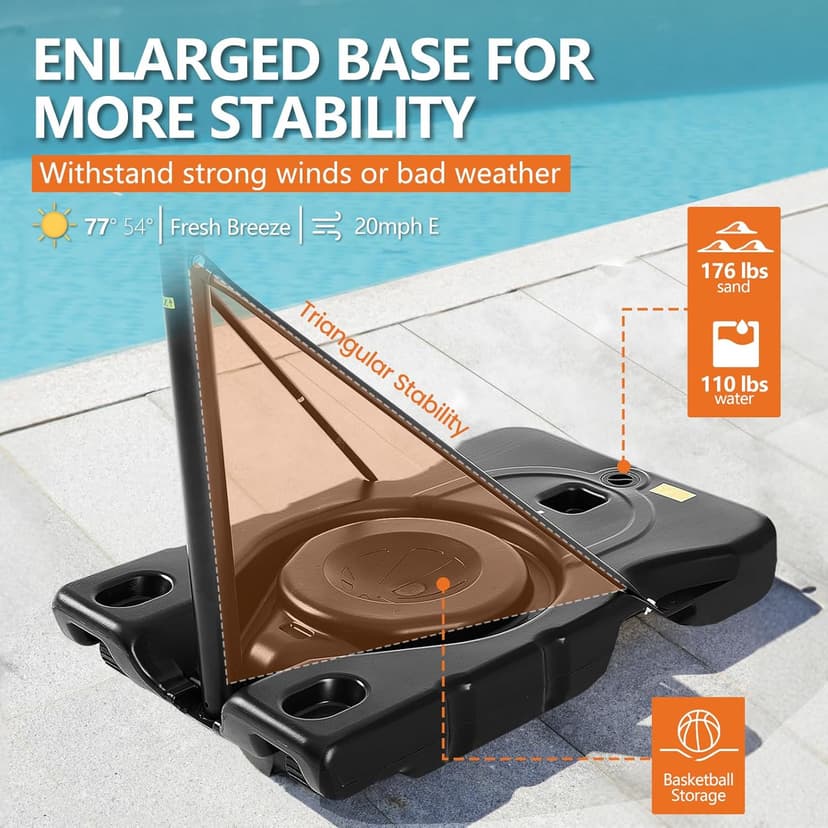Sweetcrispy Portable Basketball Hoop Outdoor 6.1-10FT Adjustable Height, 44 Inch Shatterproof Backboard/Shock Absorbent Rim, Fillable Base, 2 Wheels for Backyard/Driveway
