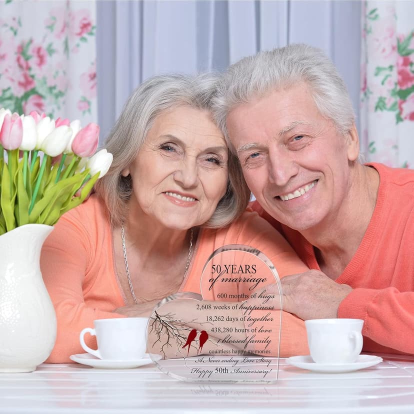 Qunclay 50th Years of Marriage Gift Wedding Anniversary Souvenir Heart Marriage Keepsake Decoration Present for Couple Parent Women Mom Husband Wife He She Friend Grandparents