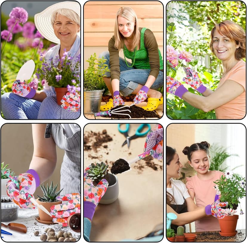 Garden Tools Set, JUMPHIGH 10 Pieces Gardening Tools with Floral Print, Ergonomic Handle Trowel Rake Weeder Pruner Shears Sprayer, Garden Hand Tools with Carrying Case Gardening Gifts for Women Father