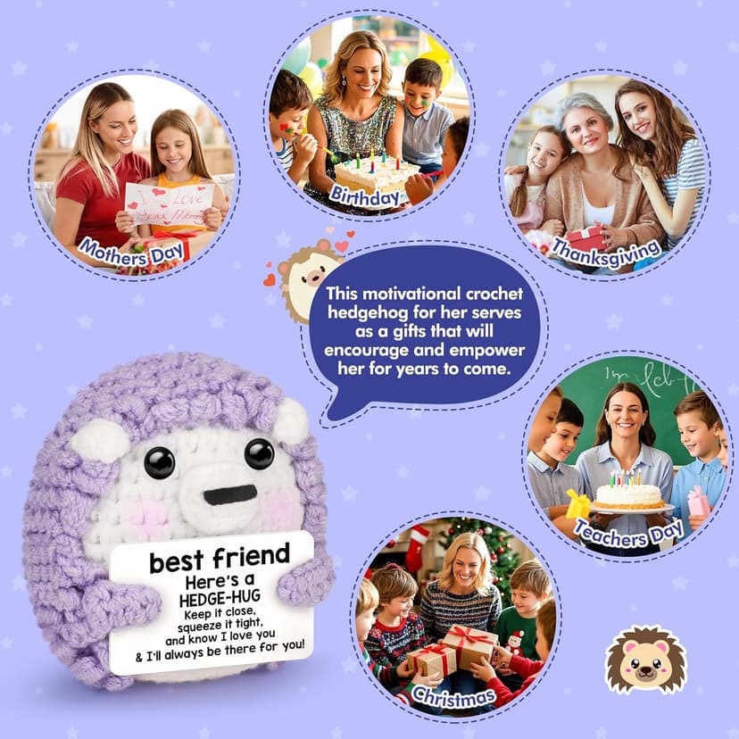 Best Friend Birthday Gifts for Women, Christmas Decorations for Bestie BFF Sister, Friendship Gifts for Women Friends Her Him Female Male Boys Girls, Funny Handmade Crochet Hedgehog Stocking Stuffers