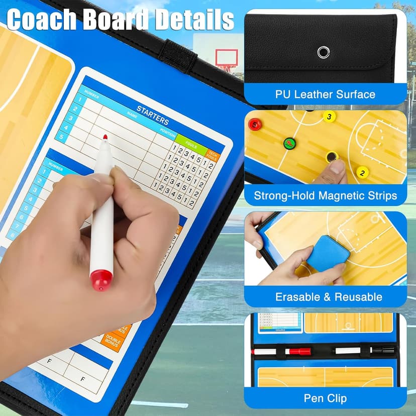 Magnetic Basketball Coaching Board – Portable Dry Erase Whiteboard with Fence Clip, Magnets & Carry Bag, Foldable Basketball Clipboard for Coaches, Ideal Coach Gift
