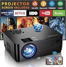 Projector with 5G WiFi and Bluetooth, Native 1080P Projector[Projector Screen Included], Full HD 18000LM Movie Projector, 300" Display Support 4k Home Theater, Compatible with Phone/Laptop/TV Stick