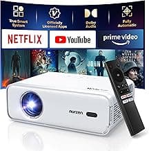 Aurzen EAZZE D1 Smart Projector with WiFi and Bluetooth, Netflix-Officially-Licensed, Auto Focus & Keystone, DoIby Audio, Zoom, Native 1080P Movie, Portable Outdoor Mini Projector, White