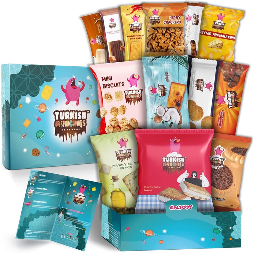 Midi International Food Hamper | Premium Exotic Foreign Foods | Unique Hampers & Gourmet Gift for Men and Women | American Alike Retro Turkish Foods | 12 Full-Size + 1 Bonus Snacks