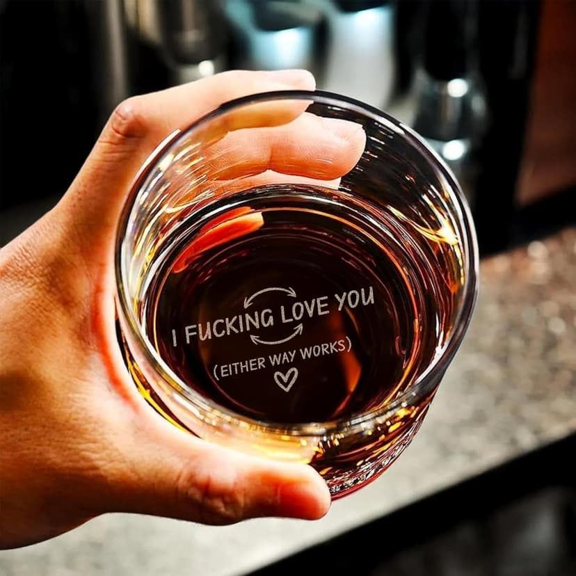 On The Rox Engraved Whiskey & Bourbon Glass Gifts - Fun Message Gift For Him - Personalized 11 oz Engraved Message Scotch Glass - Birthday, Anniversary (I Love You)