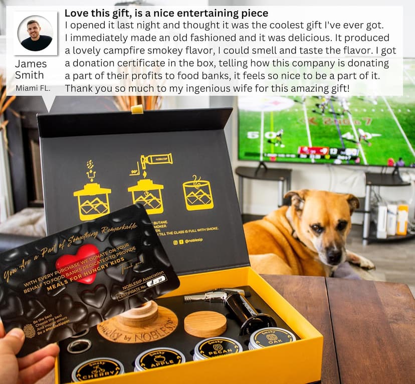 Whiskey Bourbon Smoker Kit 𝗣𝗥𝗘𝗠𝗜𝗨𝗠 Smoky bar Set. Natural American Solid Oak Smoker. A Great Home bar Gift, Easily Make The Legendary Smoked Cocktails and Old fashioneds at Home.