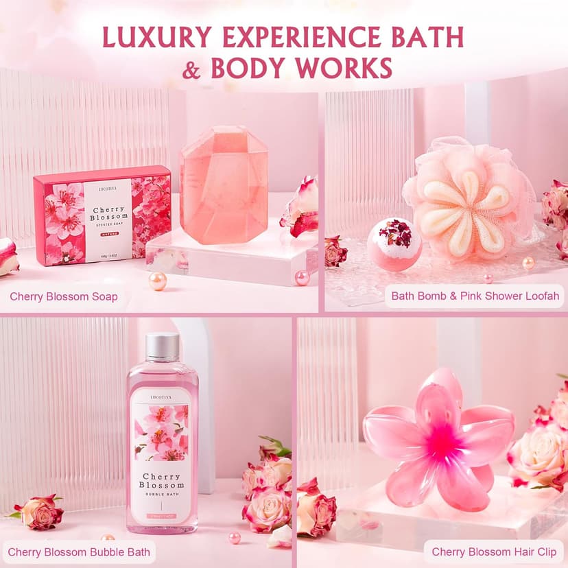 Gifts for Women Birthday Gifts, Spa Gifts Set- 10 Pcs Christmas Valentine's Mother's Day Gifts and Cherry Blossoms Self Care Package Gifts Women, Relaxing Gifts Basket